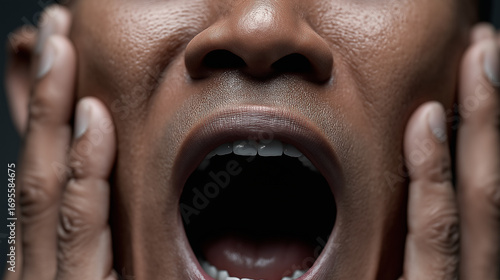 Intense Expression: A close-up captures a moment of raw emotion as a person's face conveys an overwhelming experience, gripping one's attention.