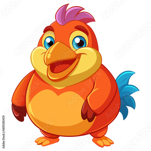 A vibrant 3D render of a cheerful, chubby Dodo cartoon character focusing on its stomach.