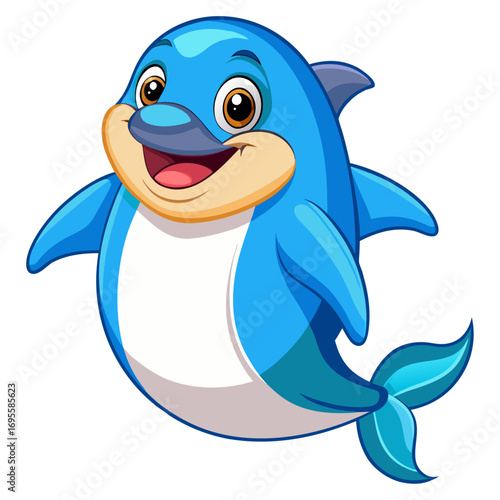 A vibrant 3D render of a cheerful, chubby Dolphin cartoon character focusing on its stomach. 