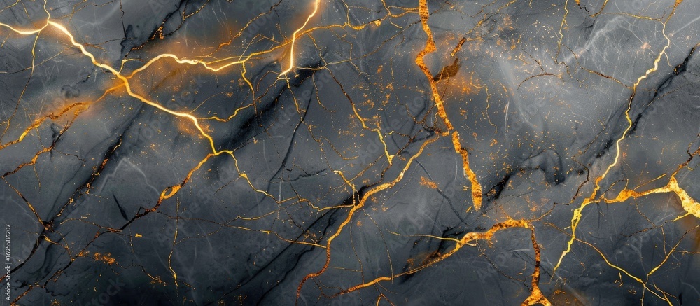 Fototapeta premium Elegant black marble with golden veins, showcasing natural patterns and textures
