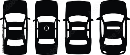 Four police car silhouettes top view set for design and print projects silhouette