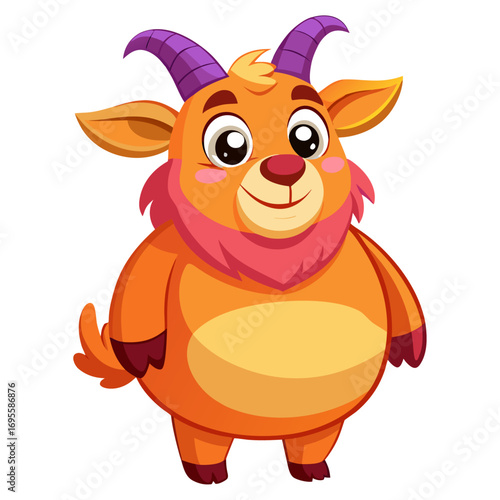 A vibrant 3D render of a cheerful, chubby Goat cartoon character focusing on its stomach. 