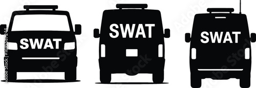 Swat police van silhouettes front rear and side views for law enforcement graphics silhouette
