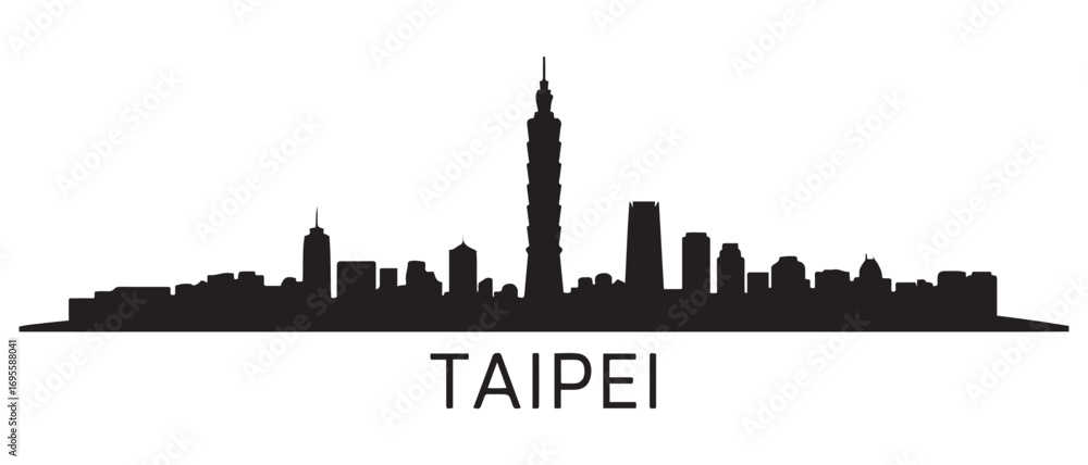 Fototapeta premium Taipei skyline silhouette. Landscape Taipei. Vector illustration. Vector black silhouette. with white background