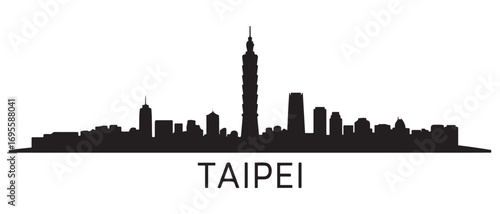 Taipei skyline silhouette. Landscape Taipei. Vector illustration. Vector black silhouette. with white background