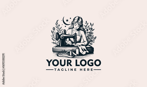 A woman meticulously sews at a vintage sewing machine, surrounded by tools.