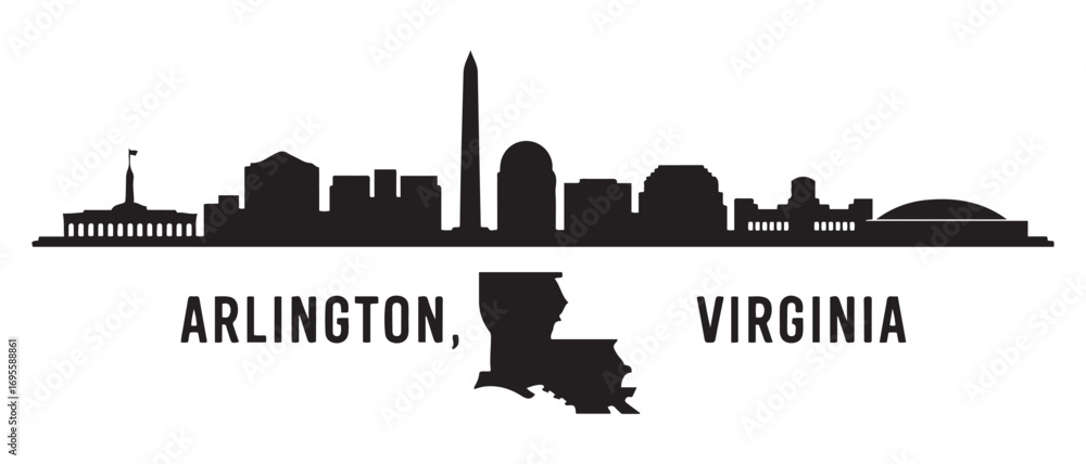 Obraz premium Arlington, Virginia skyline silhouette. Black Baton Rouge city design. Vector black silhouette. with white background