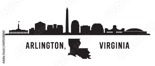 Arlington, Virginia skyline silhouette. Black Baton Rouge city design. Vector black silhouette. with white background