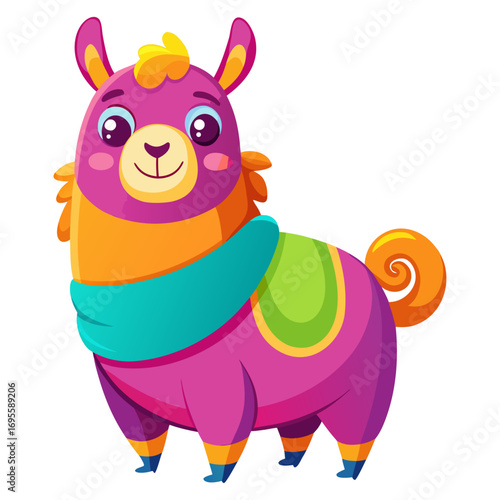 A vibrant 3D render of a cheerful, chubby Llama cartoon character 