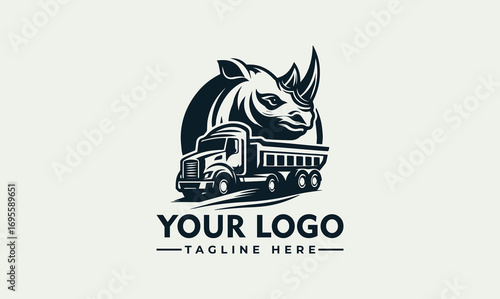 A logo design featuring a rhinoceros head above a dump truck, with space for a company name and tagline.