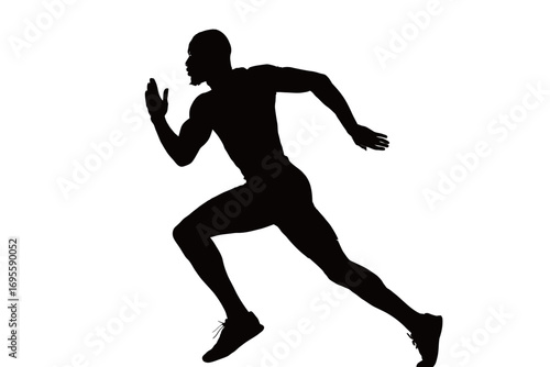 A silhouette of a male runner in motion emphasizes the energy and determination of athletic training. The figure showcases powerful form and focus while running.