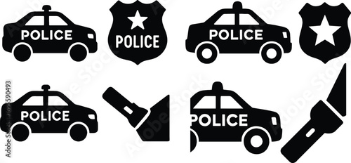 Police car and badge silhouette bundle set for law enforcement graphics silhouette