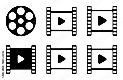 Film Reel and Play Button Icons: A Collection of Cinema and Video Symbols