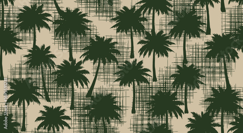 Tropical Palm Tree Pattern Design with Dark Green Silhouettes on a Beige Background is eye catching