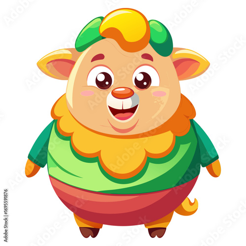 A vibrant 3D render of a cheerful, chubby Sheep cartoon character focusing on its stomach. 