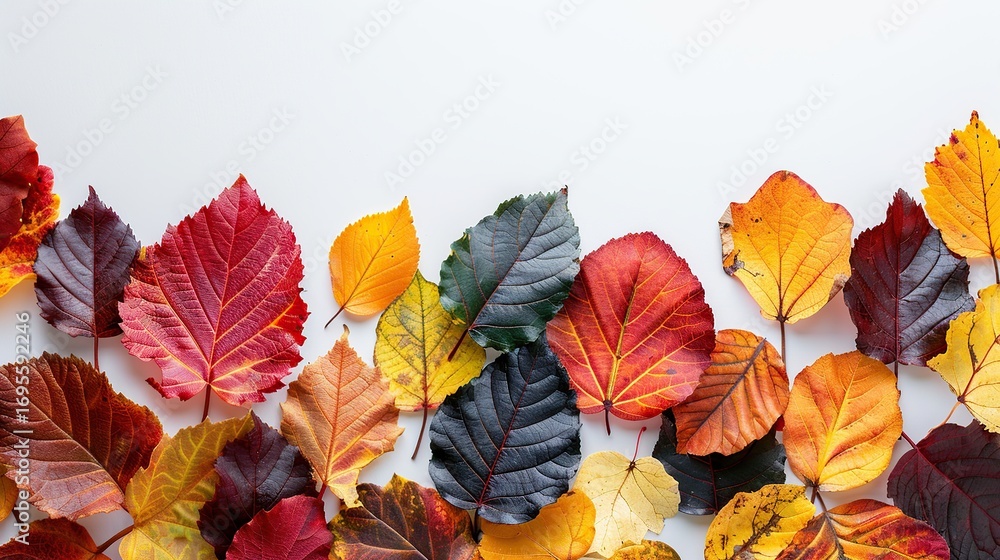 Fototapeta premium Beautiful Decorative Frame of Vibrant Autumn Leaves on White Background