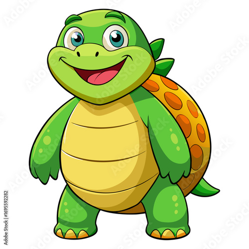 A vibrant 3D render of a cheerful, chubby Tortoise cartoon character focusing on its stomach. 