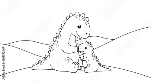 Adorable Dinosaur Duo: A heartwarming illustration of a parent and child dinosaur spending quality