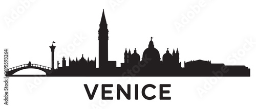 Venice skyline silhouette. Black Venice city design. Vector black silhouette. with white background