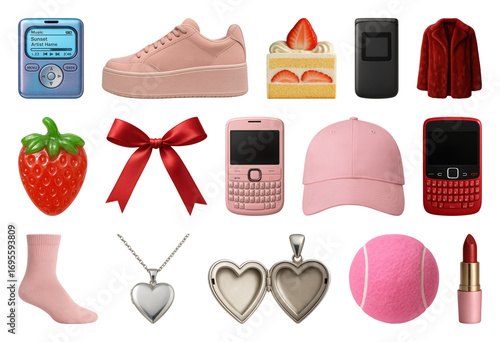 PNG Eclectic pink-themed objects collection, element set on transparent background