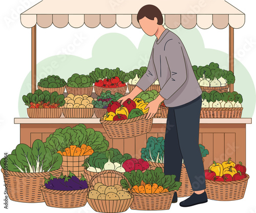 Person selecting fresh produce from a vibrant market stall.