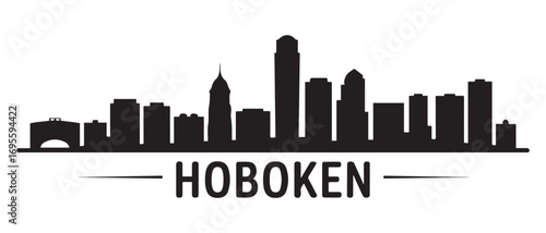 Hoboken skyline horizontal banner. Hoboken, NJ. Vector template for your design. Vector black silhouette. with white background