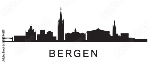 Bergen skyline silhouette. Black Bergen city design. Vector black silhouette. with white background