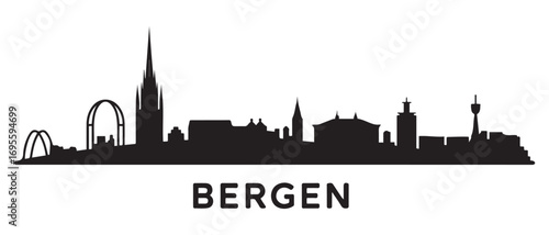 Bergen skyline silhouette. Black Bergen city design. Vector black silhouette. with white background