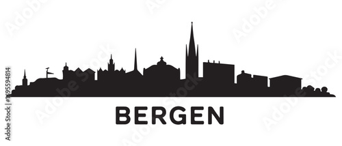 Bergen skyline silhouette. Black Bergen city design. Vector black silhouette. with white background