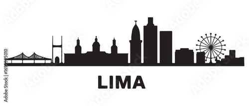 Lima skyline silhouette. Black Lima city design. Vector black silhouette. with white background