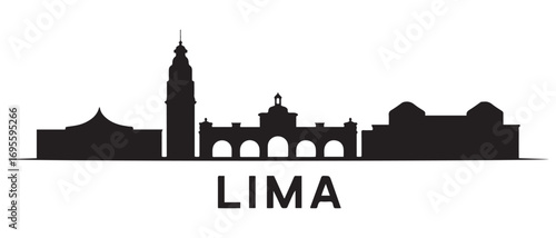 Lima skyline silhouette. Black Lima city design. Vector black silhouette. with white background