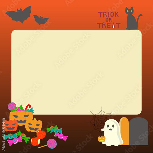 ハロウィンのかぼちゃやおばけなどのベクターイラストフレーム背景