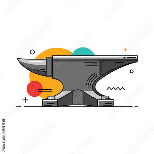 Bold anvil graphic with vibrant color accents offers a modern industrial edge for your projects