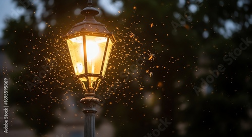 Enchanting Nightlight: Insects Drawn to Warm Glow of Vintage Lantern