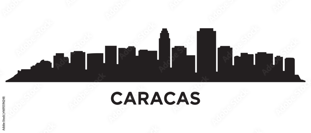 Naklejka premium Caracas skyline silhouette. Black Caracas city design. Vector black silhouette. with white background
