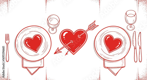 Romantic Valentine's Day Dinner Setting with Heart-Shaped Details and Elegant Design