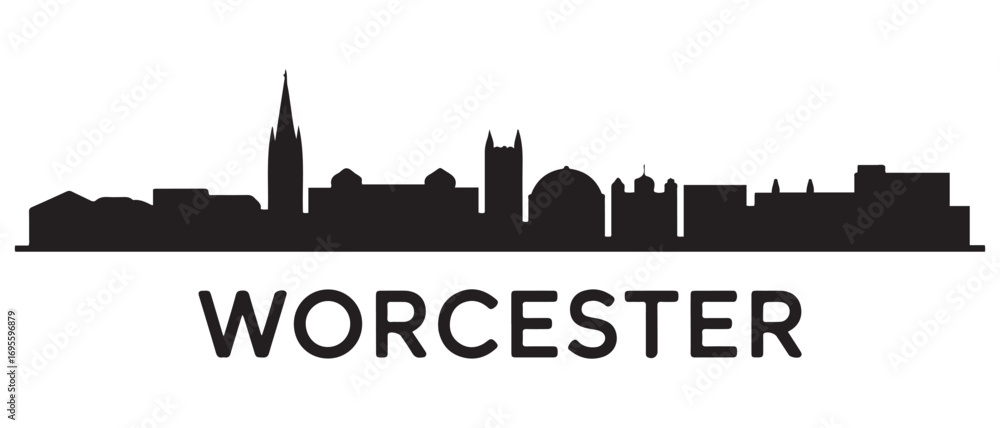 Obraz premium Worcester skyline horizontal banner. Worcester city, UK. Vector template for your design. Vector black silhouette. with white background