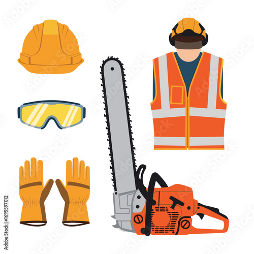 Essential chainsaw safety gear protects tree service worker during dangerous tree trimming operations