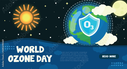 World Ozone Day illustration featuring Earth, clouds, and sun elements. Vector illustration