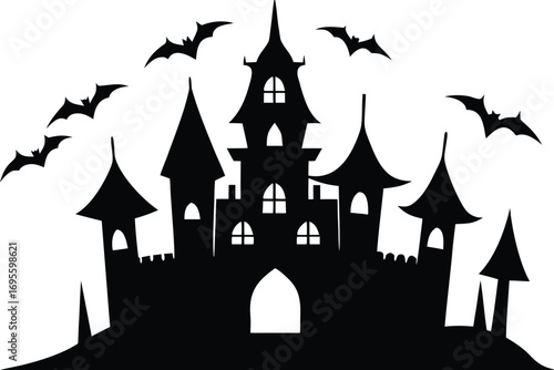 Halloween castle clean silhouette vector illustration