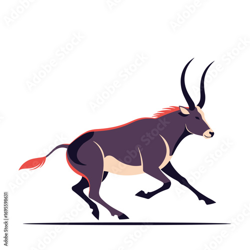 Dynamic sable antelope illustration showcases African wildlife conservation efforts on white backdrop for impact
