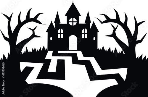 Halloween Haunted maze clean silhouette vector illustration
