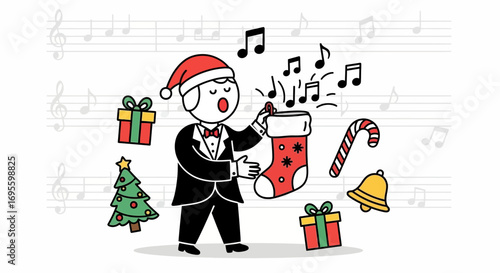 Christmas Carols and Musical Cheer: Festive Cartoon Character Singing Holiday Joyfully