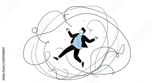 Conceptual illustration of a person surrounded by tangled lines representing confusion or mental