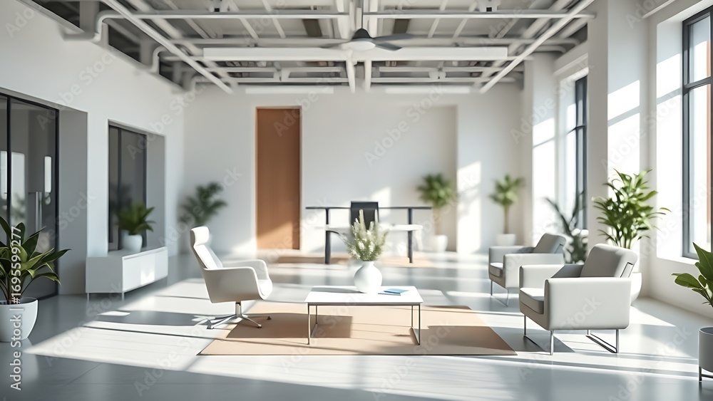 Fototapeta premium A minimalist office interior with clean lines and soft natural lighting, creating a professional workspace.