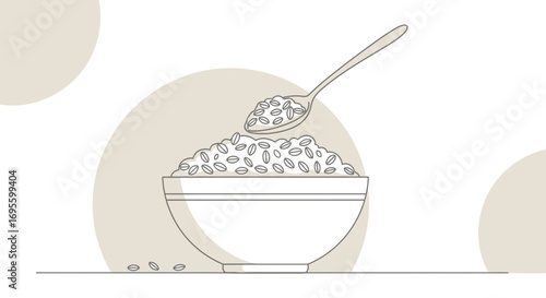 Minimalist oat illustration with spoon and bowl, representing healthy breakfast or snack concept