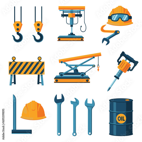 Essential construction tools and safety gear for industrial projects and heavy industry work