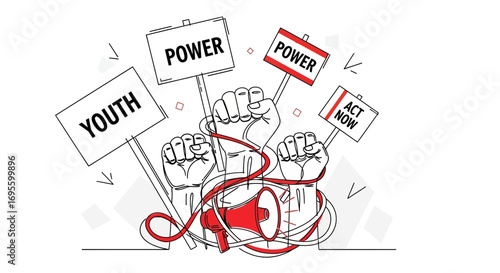 Youth activism and the power of collective action shown through a dynamic illustration