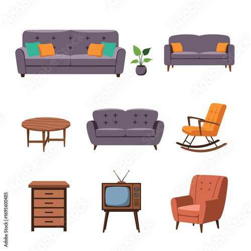 Stylish mid-century modern furniture collection for retro living room decor inspiration