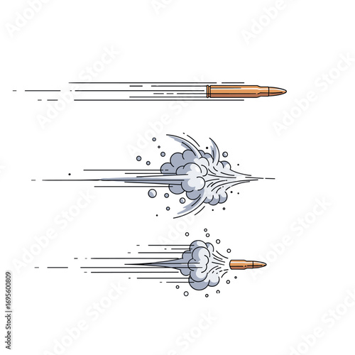 Dynamic bullet motion with speed lines and smoke trails capturing high velocity action